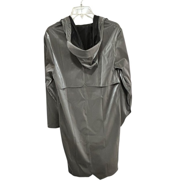 Rains NWT Longer Jacket W3 Sz XS Metallic Grey Hooded Snap Front Outdoor Unisex - Picture 3 of 14